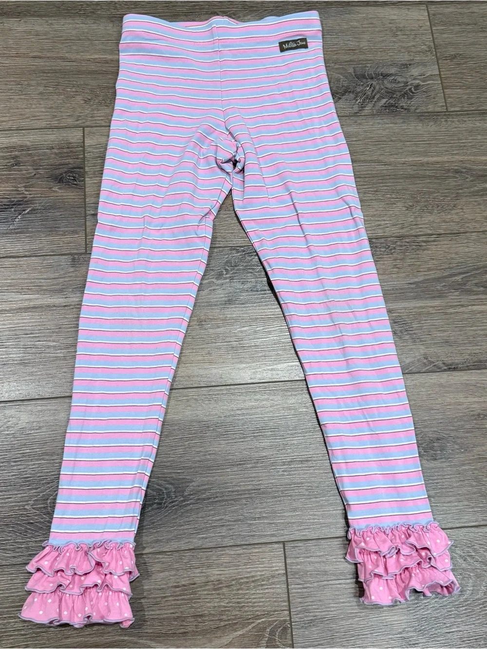 Matilda Jane Pink & Light Blue Striped Ruffle-Hem Leggings